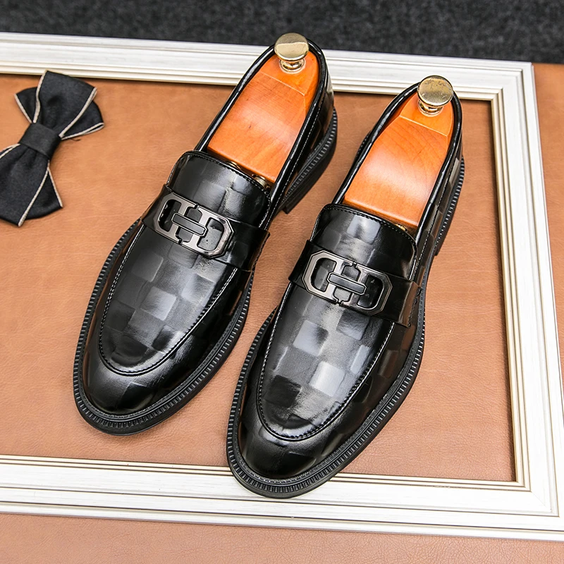 

Мужские туфли-лоферы на низком каблуке из искусственной кожи с тиснением, модные, для вечеринок и свадеб