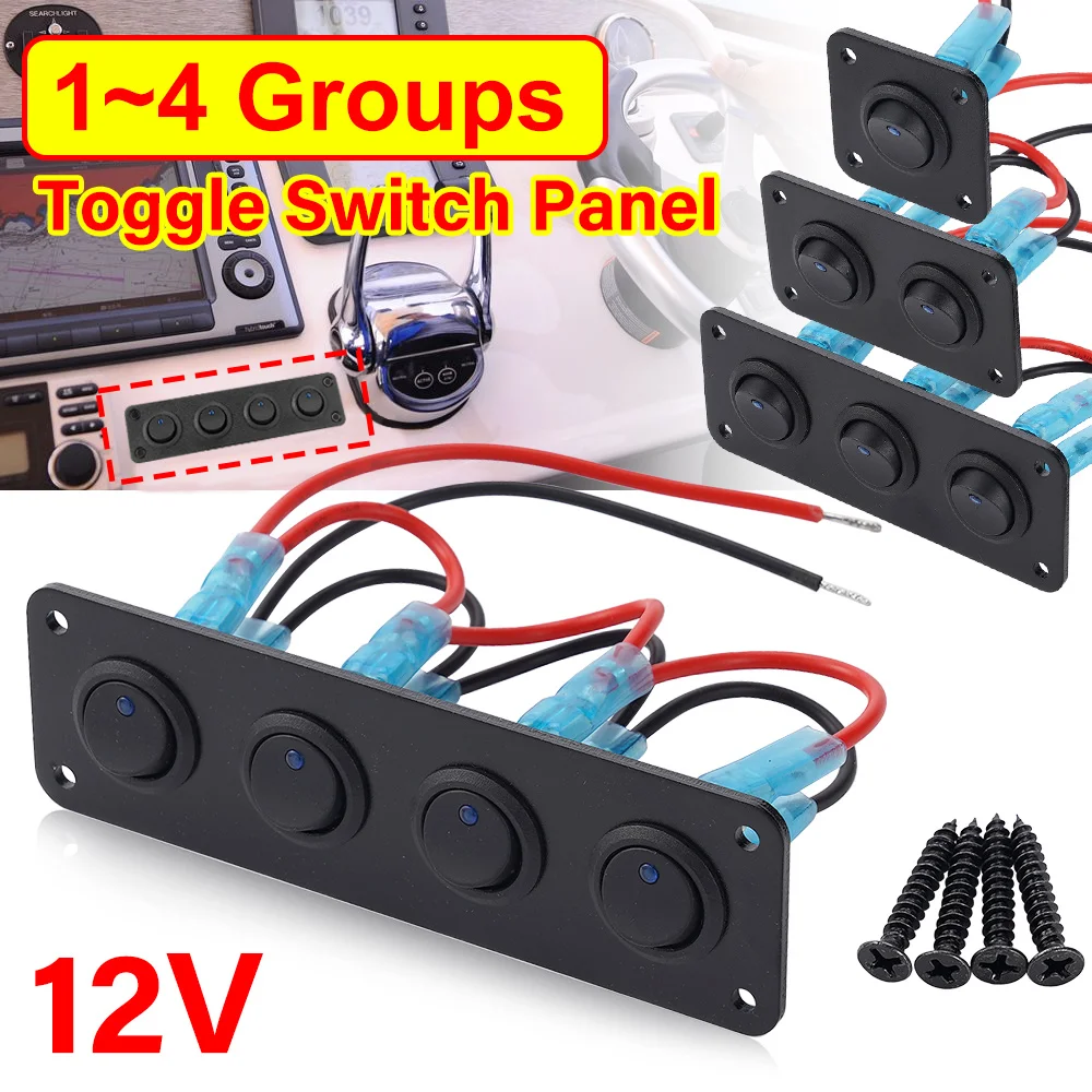 

12V USB Toggle Switch Panel 1-4 Gang Car Boat Marine RV Truck Blue LED Styling Accessories Marine Rocker Switch Universal