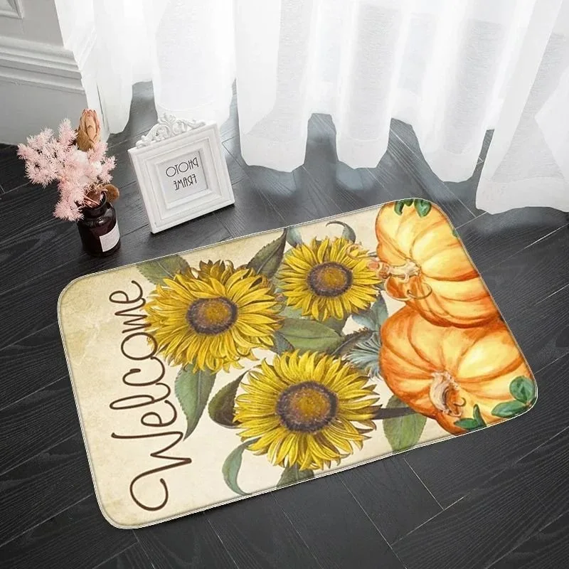 Sunflower Pattern with Hallway Non-slip Rug Suitable for Kitchen Living Room Porch Balcony Spring Home Decoration Welcome Mat