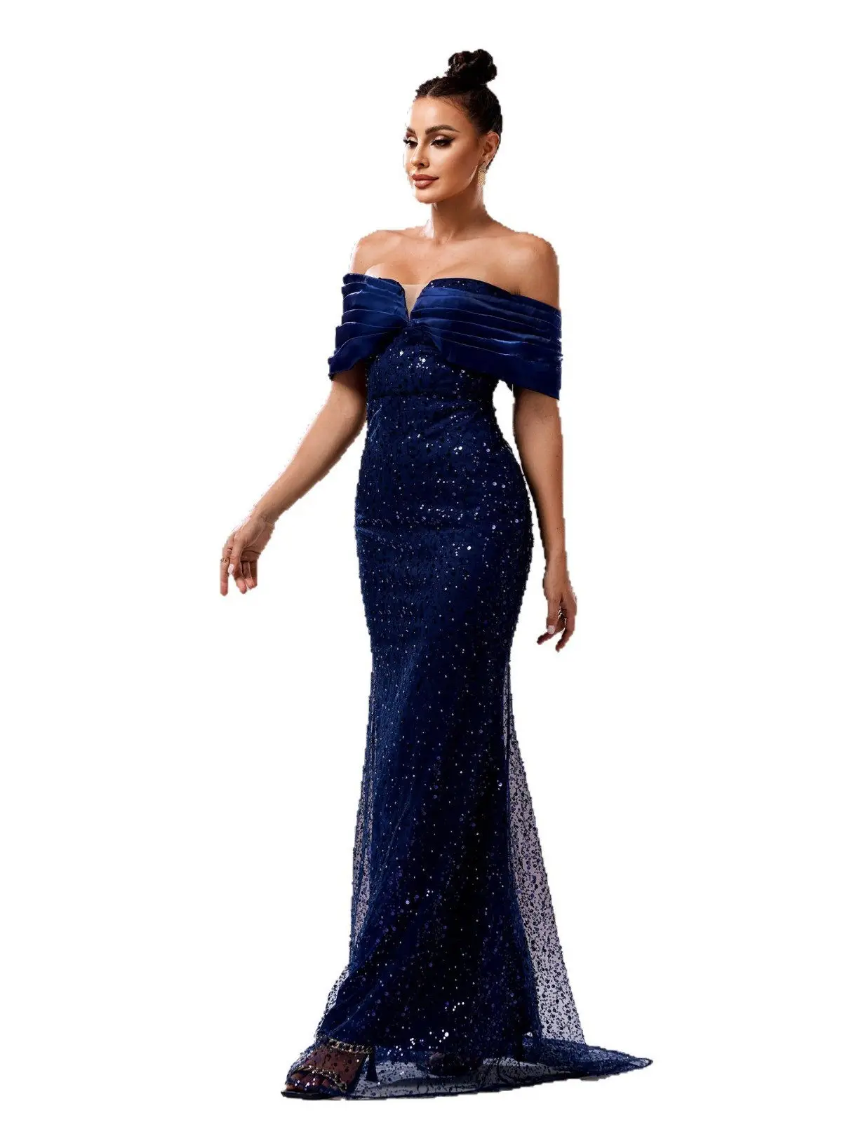 ثوب مسائي واحد oulder Bodycon مصممة بالترتر Fi Tail Dr عبر الحدود المرأة الجديدة Sle عالية الخصر محبوك Dr