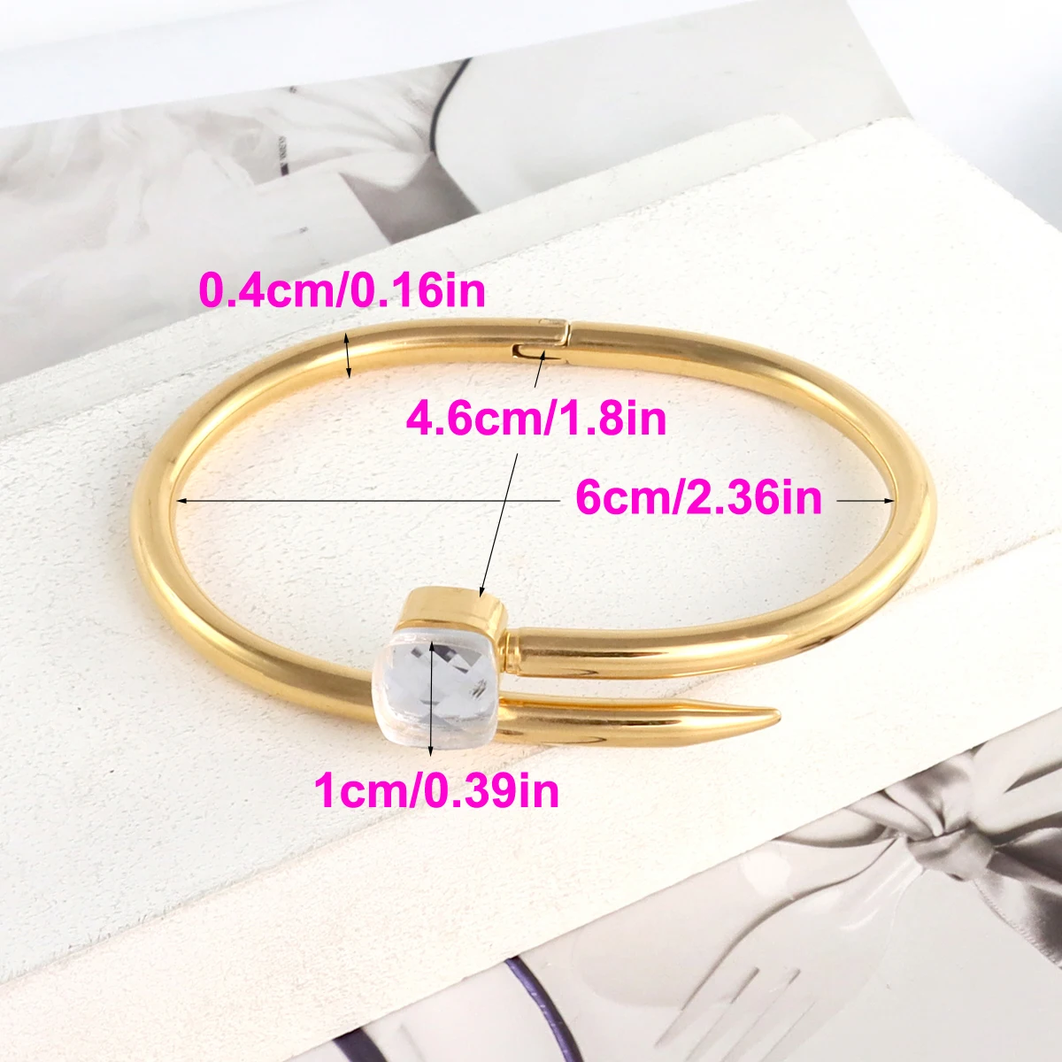 New Popular Jewelry Colored Square Rhinestone Bangle Stainless Steel Nail Bracelet For Women