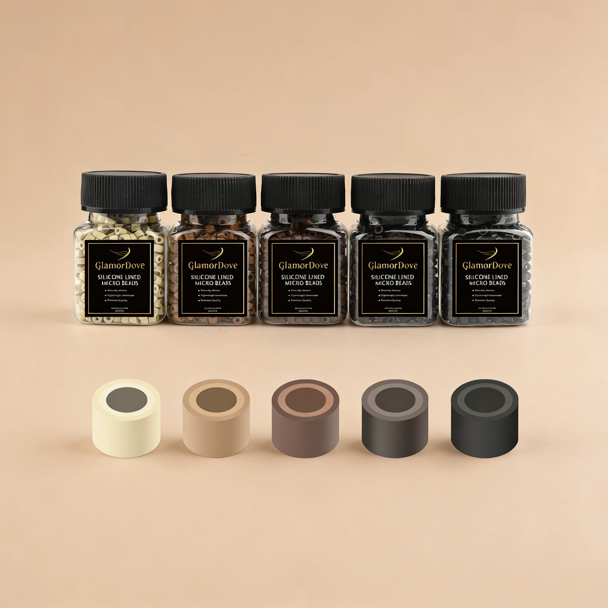 

GlamorDove 1000PCS 4mm Micro Beads – Color-Matched Silicone Lined Hair Extension Rings, 5 Colors for I Tip & Micro Link