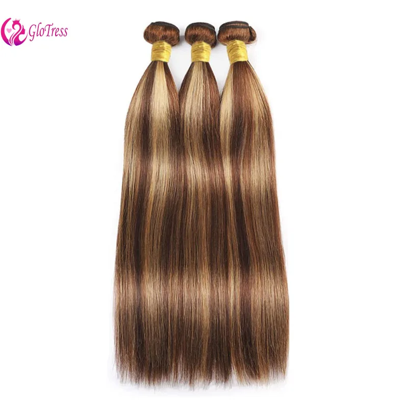 P4/27 Ombre Straight Human Hair Bundles 3 bundles Brazilian Highlight Straight Hair Weave Honey Blonde Bundles 100g/Bundle