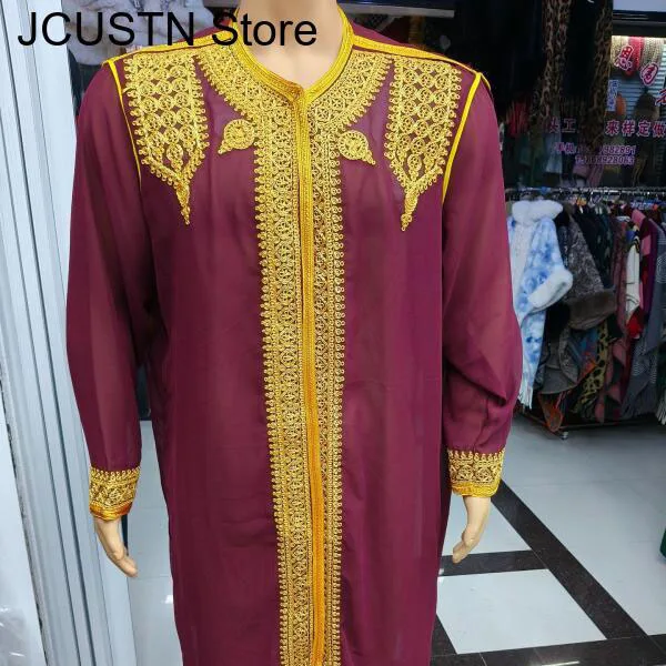 

Men Embroidered Arab Traditional Long Robe Moroccan Casual Long Dress Middle East National Costume Arab Kaftan Thobe