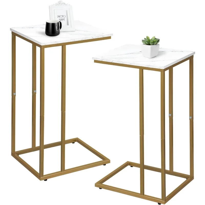 

C Shaped End Table Set of 2, Small Side Table for Sofa and Bed, Couch Tables That Slide Under, Snack Side Table for Living Room,