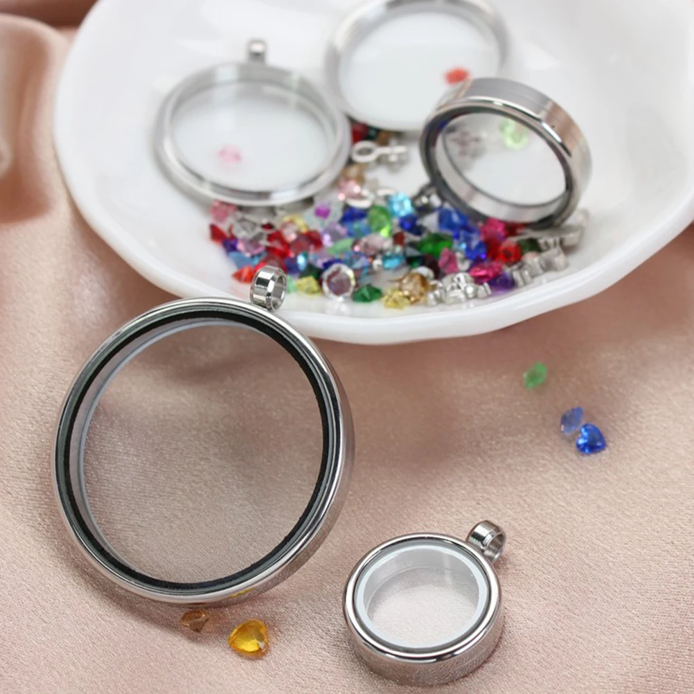 

Round Photo Frame Floating Stainless Steel Openable Necklace Clear Pendant For Birthday Party Anniversary Graduation Daily Wear