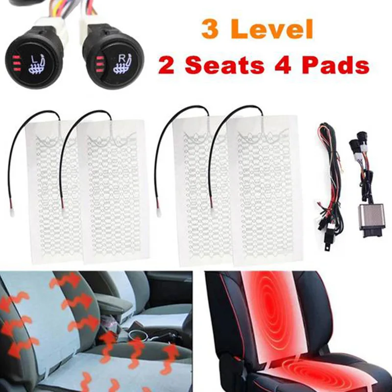 

New Carbon Fiber Heating Pads Car Seat Heater Kit Universal Built-in DC12V 25W 530mm X 280mm Hi-Lo Round Switch for Automotive