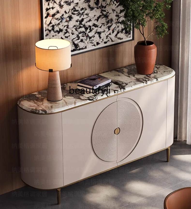 

Light Luxury High-End Natural Marble Sideboard Cabinet Household Italian Luxury Stone Restaurant Storage Cabinet Villa