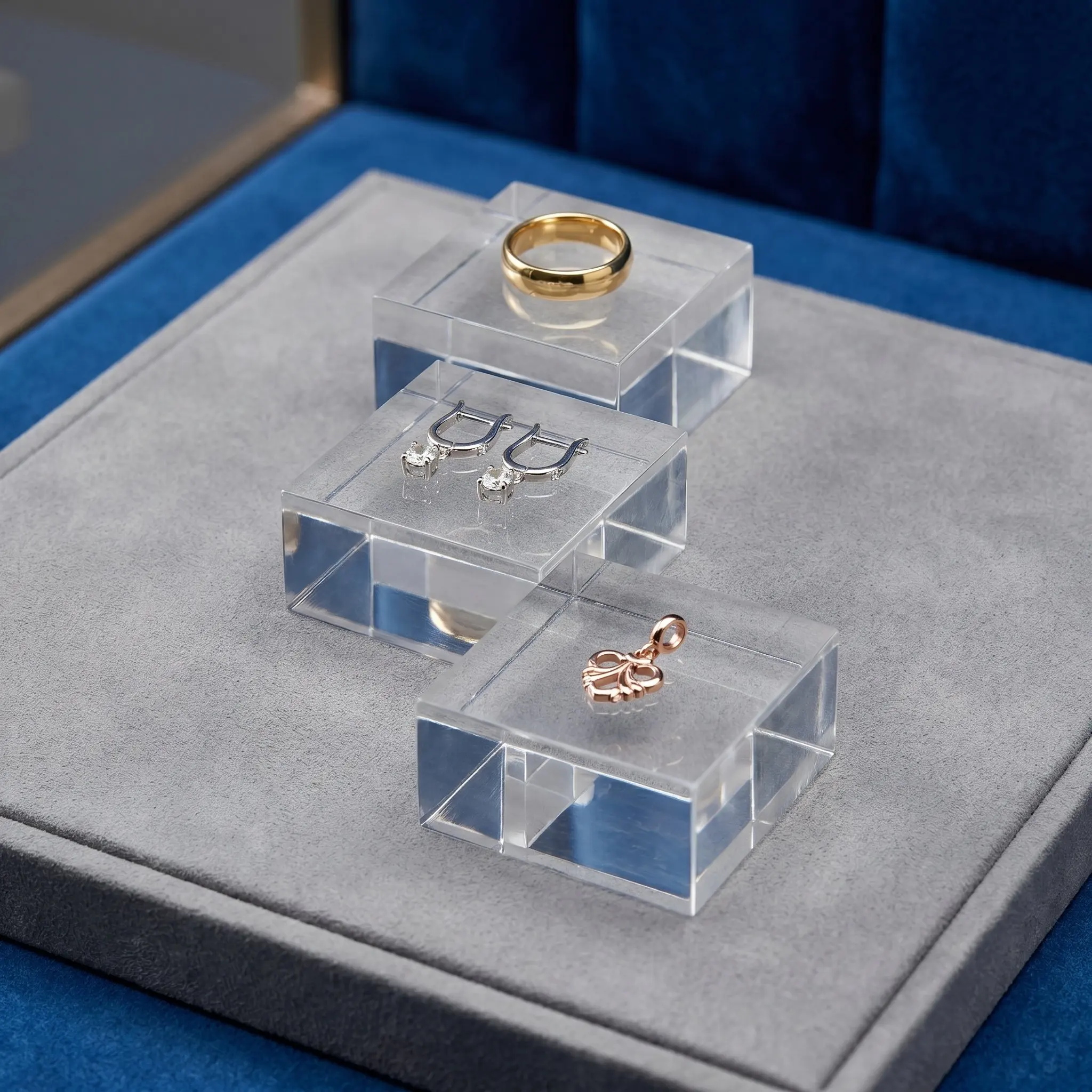 10Pcs Acrylic Square Display Block Clear Transparent Jewelry Display Stand 2x2x0.8 Inch Acrylic Cube Base Riser for Ring