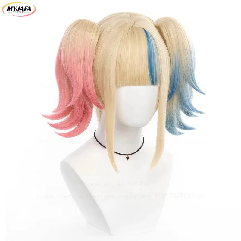 

2025 11 Harley Косплей Парик Super Villain Doujin Хэллоуин Розовый Красиво Градиентные Хвосты Термостойкие Парики из Синтетических Волос + Wi