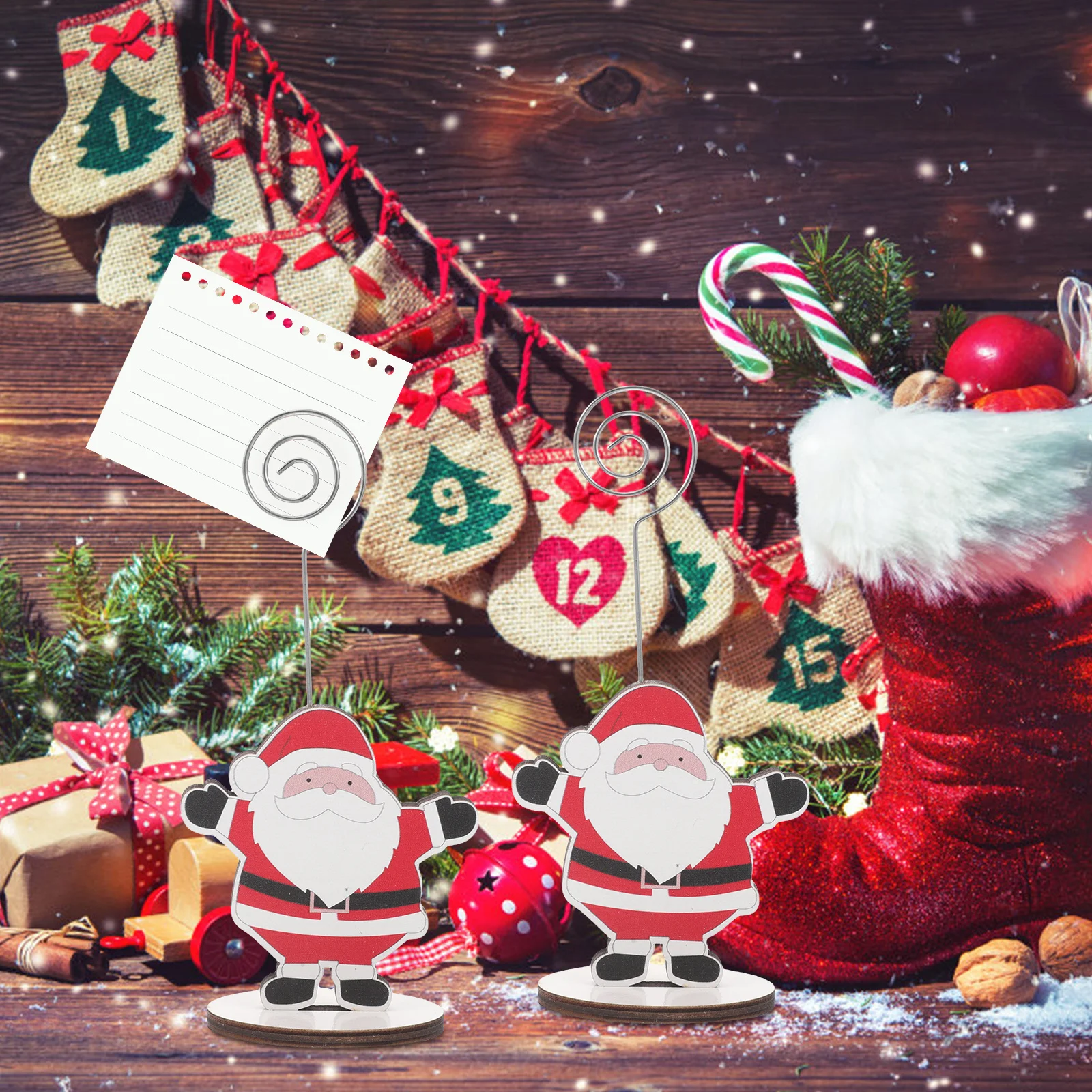 12Pcs Xmas Party Photo Clip Christmas Holder Santa Pattern Message Folder Desktop Note Clip Home Office Ornament