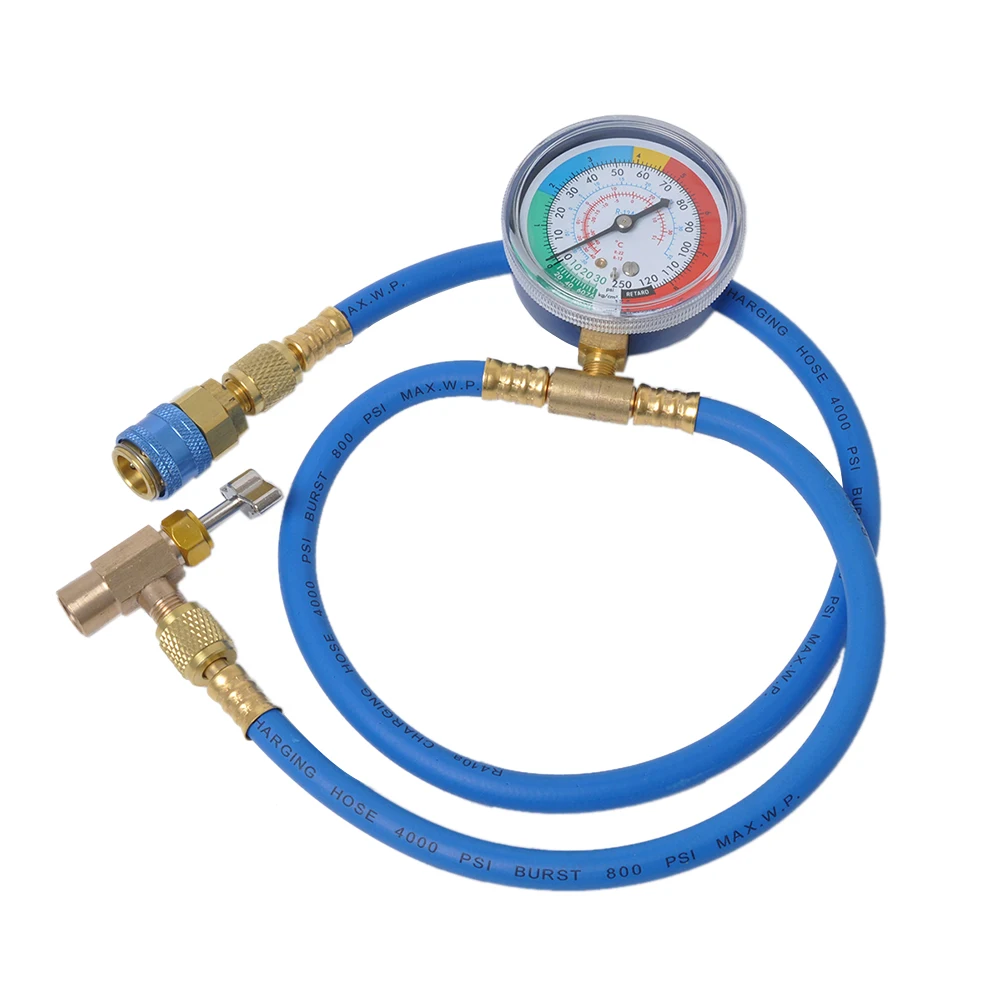 Car AC Air Conditioning R134A Refrigerant Recharge Hose w/ Pressure Gauge