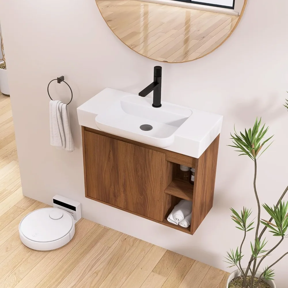 

Floating Bathroom Vanity 28 Inch with Sink Modern Wall Mounted Cabinet Set in Black