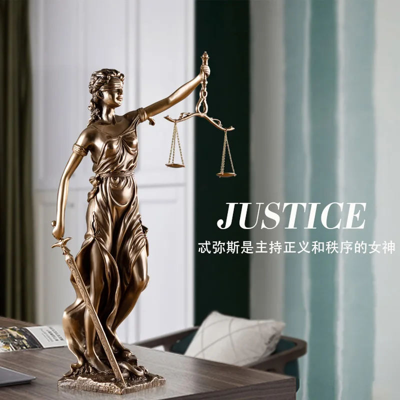 

Copper-like goddess Archimedes themis sculpture lawyer table balance ornaments statue