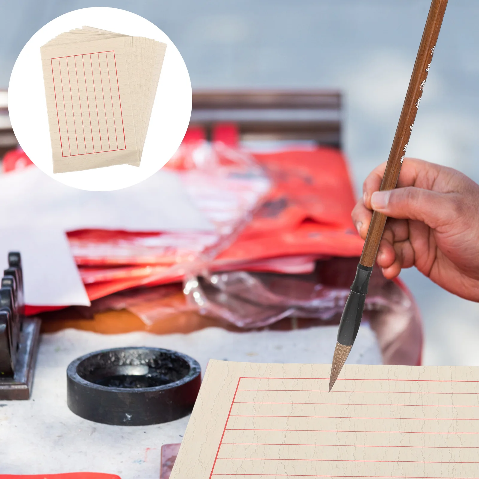 

50Pcs Xuan Paper Calligraphy Writing Sheets Semi Color for Chinese Calligraphy Practice Art Stationery
