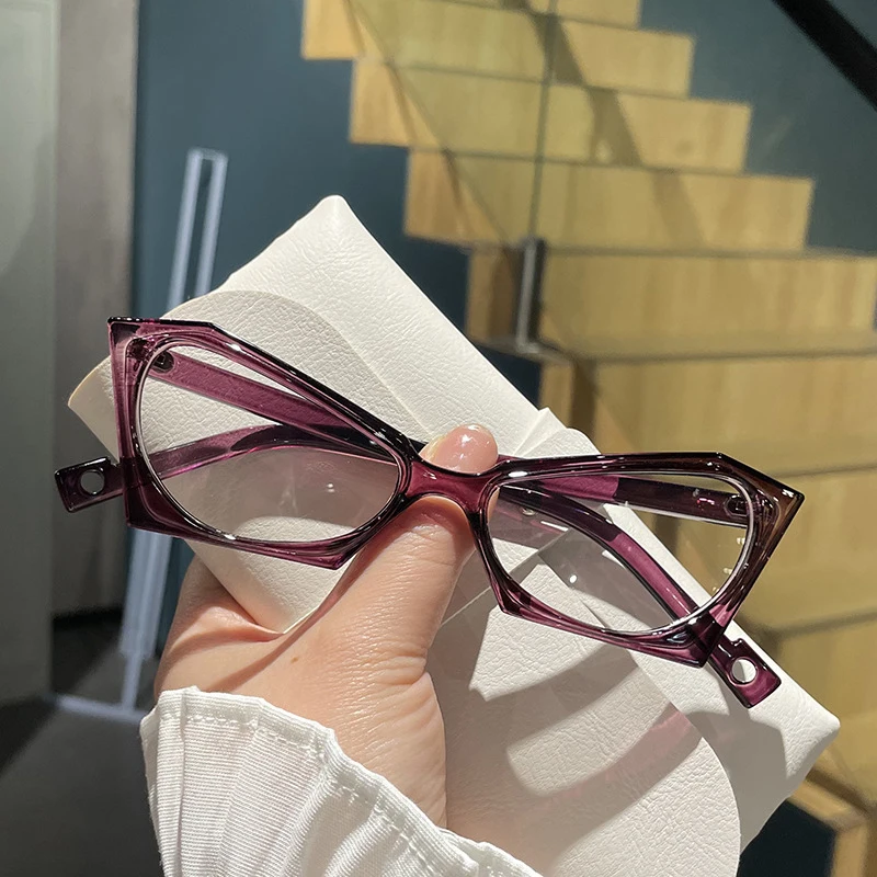 Ladies Cat Eye Polygonal Eyeglasses Frame Trendy Optical Blue Light Blocking Glasses Women\'s Computer Glasses Clear Lens Eyewear