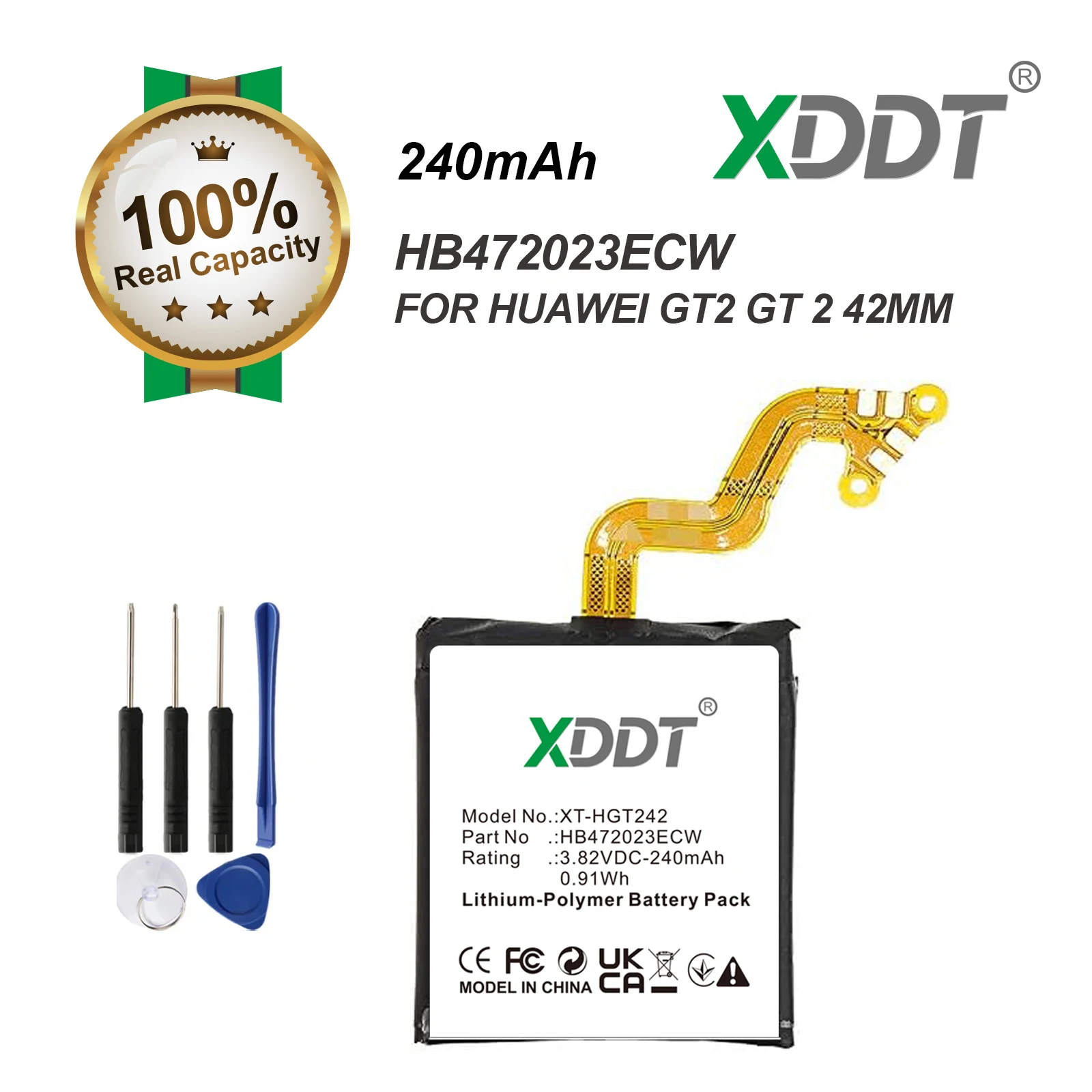 XDDT 240mAh HB472023ECW For Huawei WATCH 2 GT2 42MM + Tool