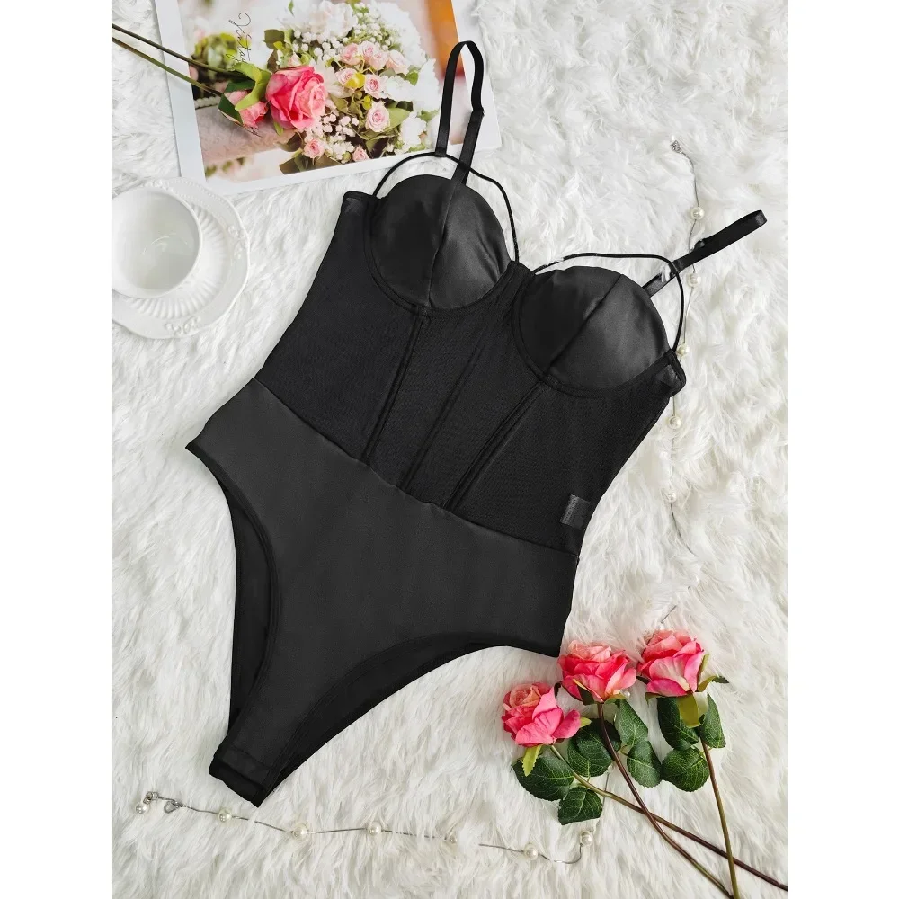 Women Sexy Mesh Backless Bodysuit Hot Girl Hollow Out Underwire Push Up Shaping Slim Fitted Lingerie Soft Stretchy Flattering