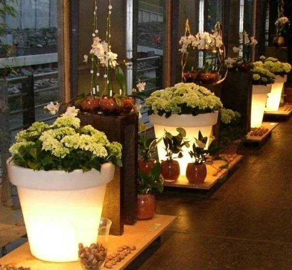 recharge flower vase lighted solar power garden hotel decor flower vase display people statue crafts luminous flower pot