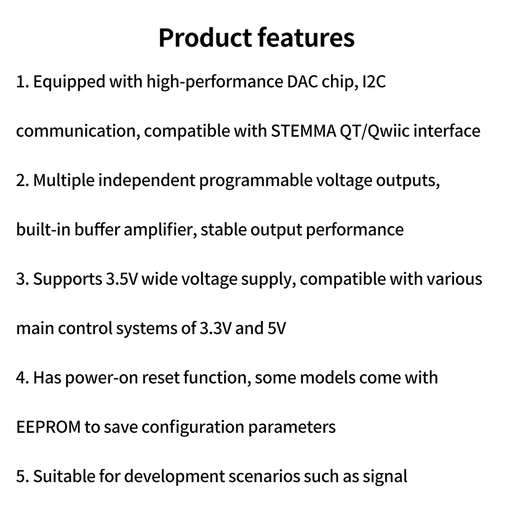 8-Kanal-Programmierbares DAC-Modul, Hochleistungs-I2C-Digital-Analog-Wandler mit STEMMA QT/Qwiic-Schnittstelle für Sensoren – Detail 6