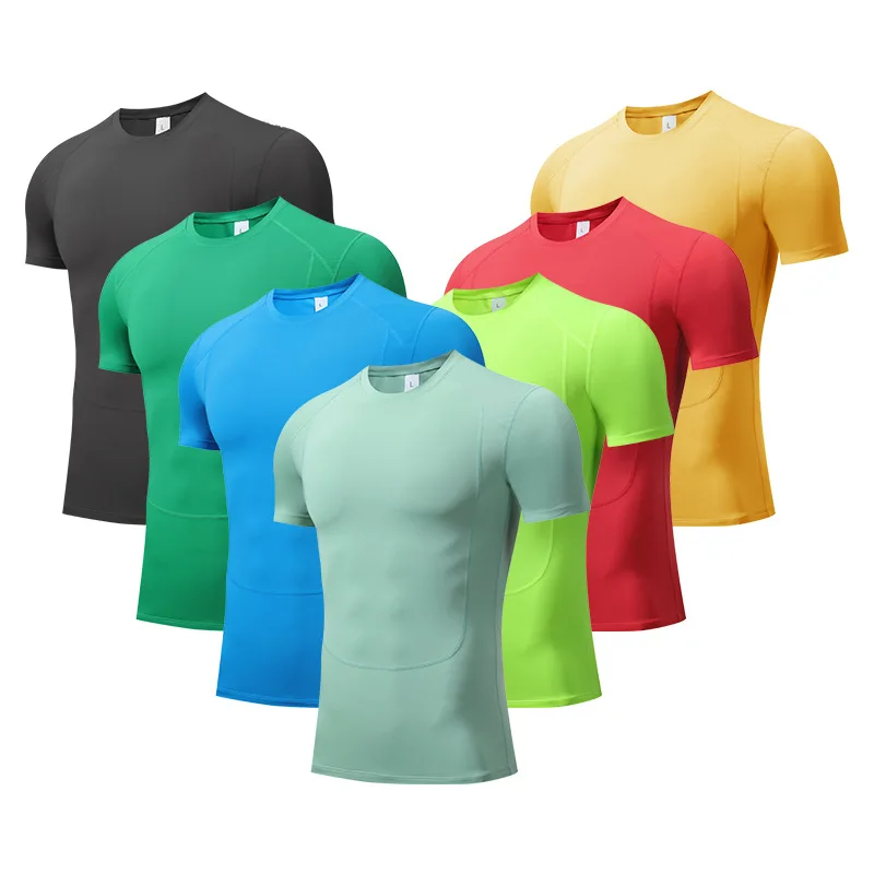 T-shirt moulant à manches courtes pour homme, vêtement de sport, respirant, adapté à la course, au fitness et à l'entraînement