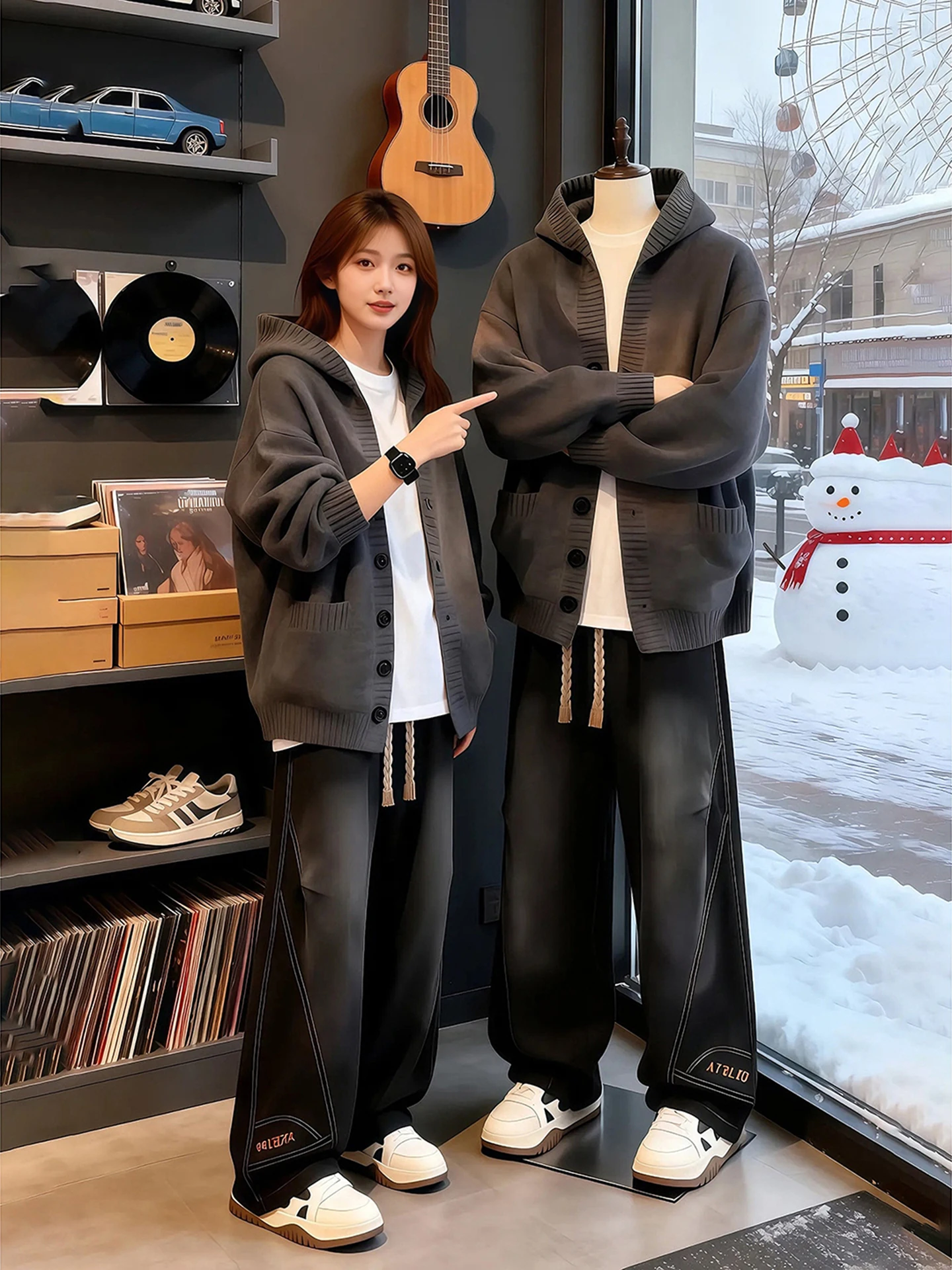 

Ретро-кардиган унисекс с капюшоном, вязаный, зимний, в корейском стиле, для пар, высококачественный, уютный, свободного кроя