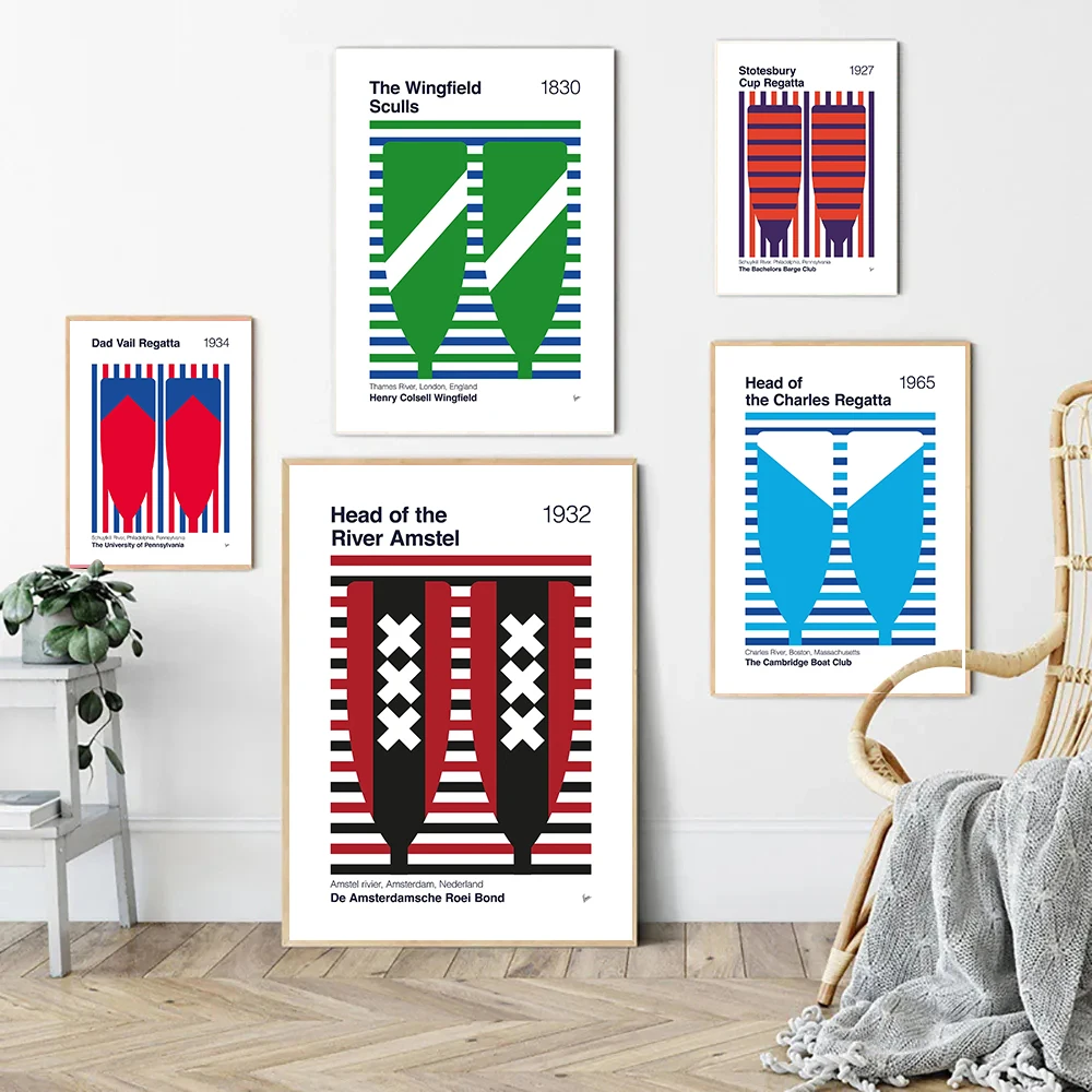 Retro Classic Rowing Races Posters Stotesbury Cup Regatta Wingfield Sculls Prints Canvas Wall Art Picture Home Living Room Decor