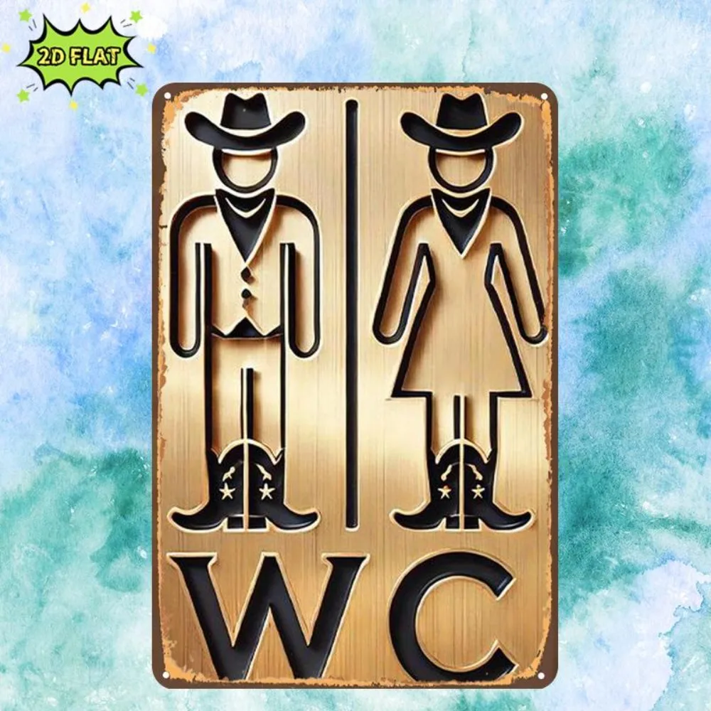Vintage Western Cowboy WC Sign Aluminum Wall Art 8x12in Waterproof Durable Decor for Home Room Bar Door Garage