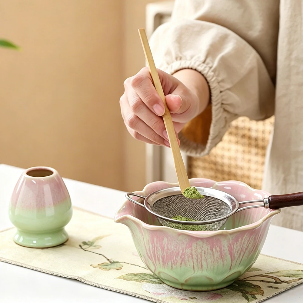6PCS Japanese Matcha Tea Set Flower Shaped Matcha Bowl Bamboo Matcha Whisk and Tea Scoop for Tea Lovers Gifts Tea-making Tools