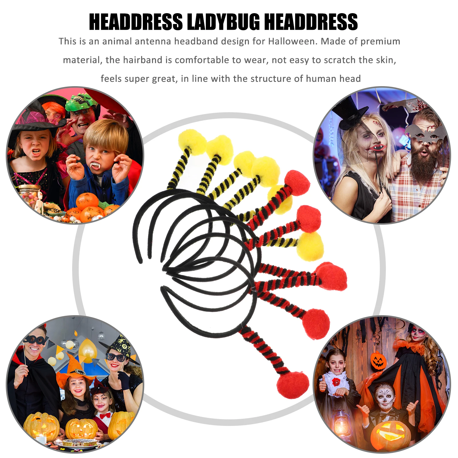 6 Pcs 할로윈 머리 장식 의상 Headb 안테나 머리 후프 여성을위한 설정 어린이 노란색 검은 개미 디자인 경량 파티