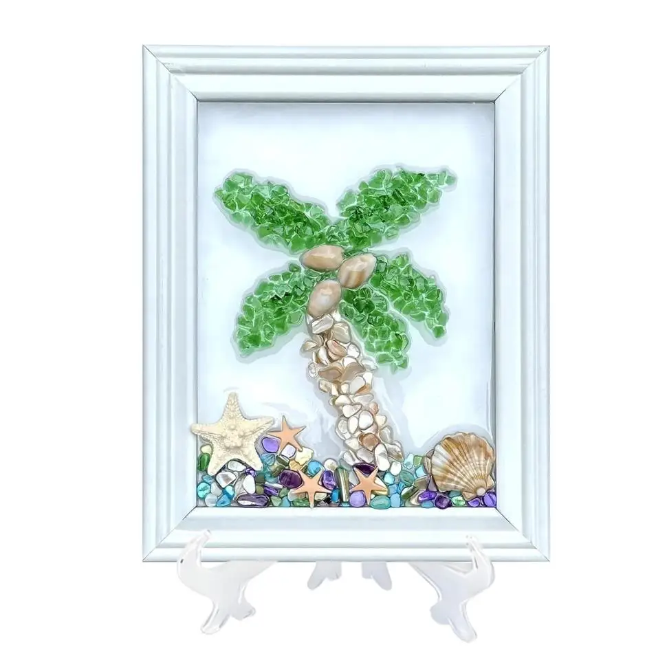 Sea Glass Art Kit Handmade Wall Art Making Kit DIY White Art Frame Sea Glass Artwork For Birthday Desktop Decoration
