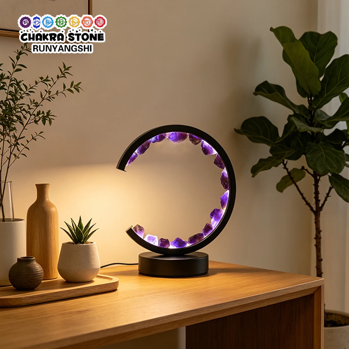1pc Natural Crystal Rough Stone C-shaped Night Light, USB Bedroom Bedside Lamp, Ambient Light Ornament