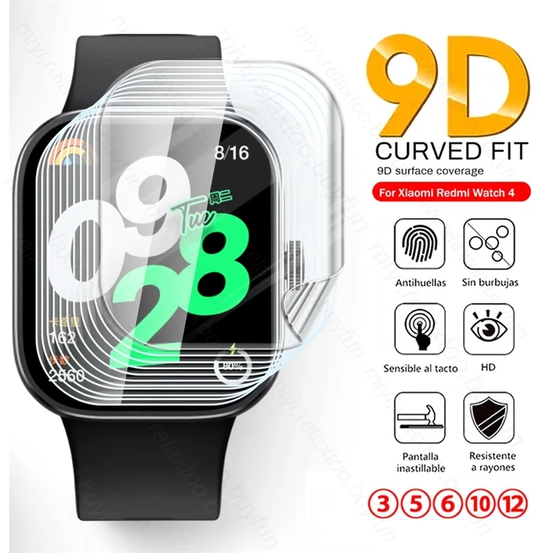 3-12PCS 9D Curved Soft Hydrogel Film For Xiaomi Redmi Watch 4 M2314W1 1.97