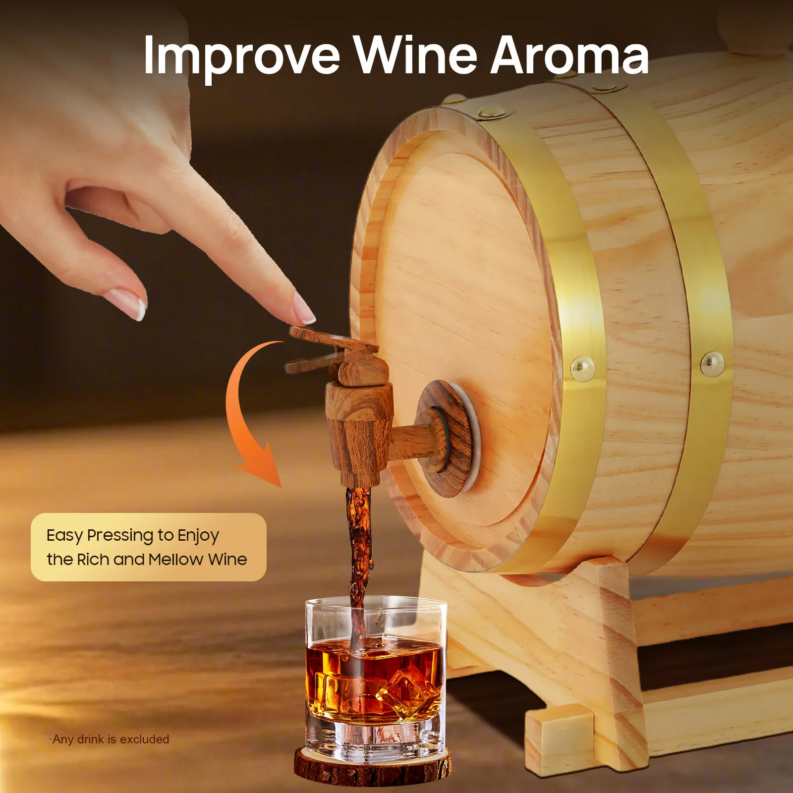 Barril de vino de madera de pino de 3L con soporte y grifo de madera, mini barriles de whisky para el destilador de alcohol en el hogar, cócteles de edad, Bourbon