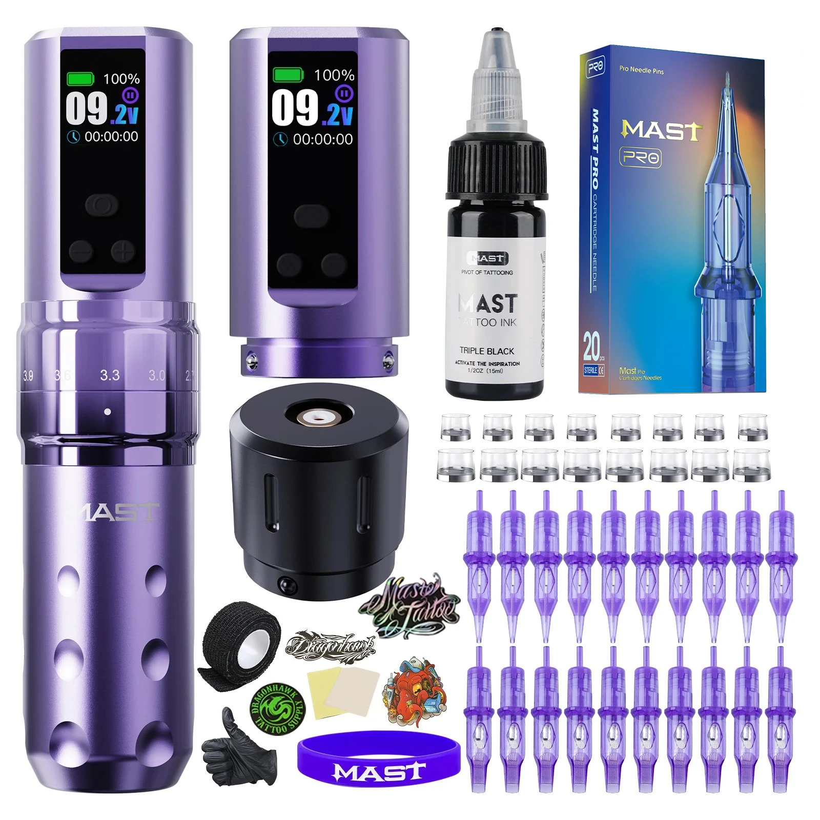 MAST Fold 2 Pro Wireless Tattoo Machine 7 Adjustable Strokes 2.4-4.2mm 2000mAh Battery for PMU Lining Shading Color Packing