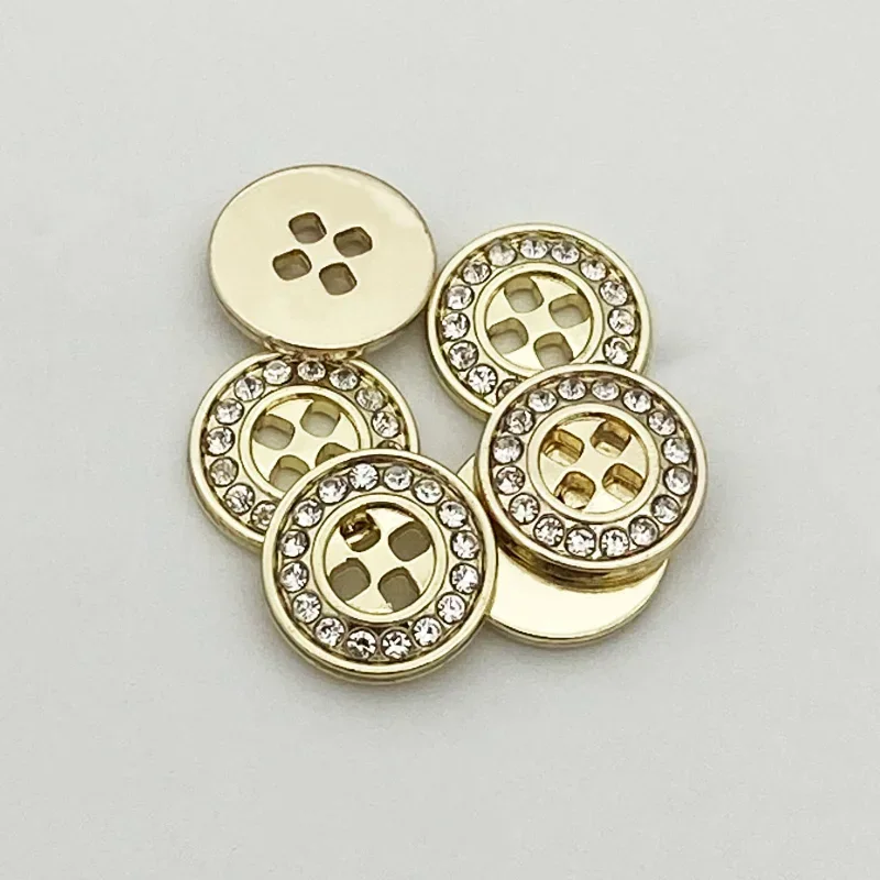 20Pcs Metal Buttons 12mm Round 4-hole Buttons Beautiful Rhinestone Ornament Woman Apparel Sewing Supplies