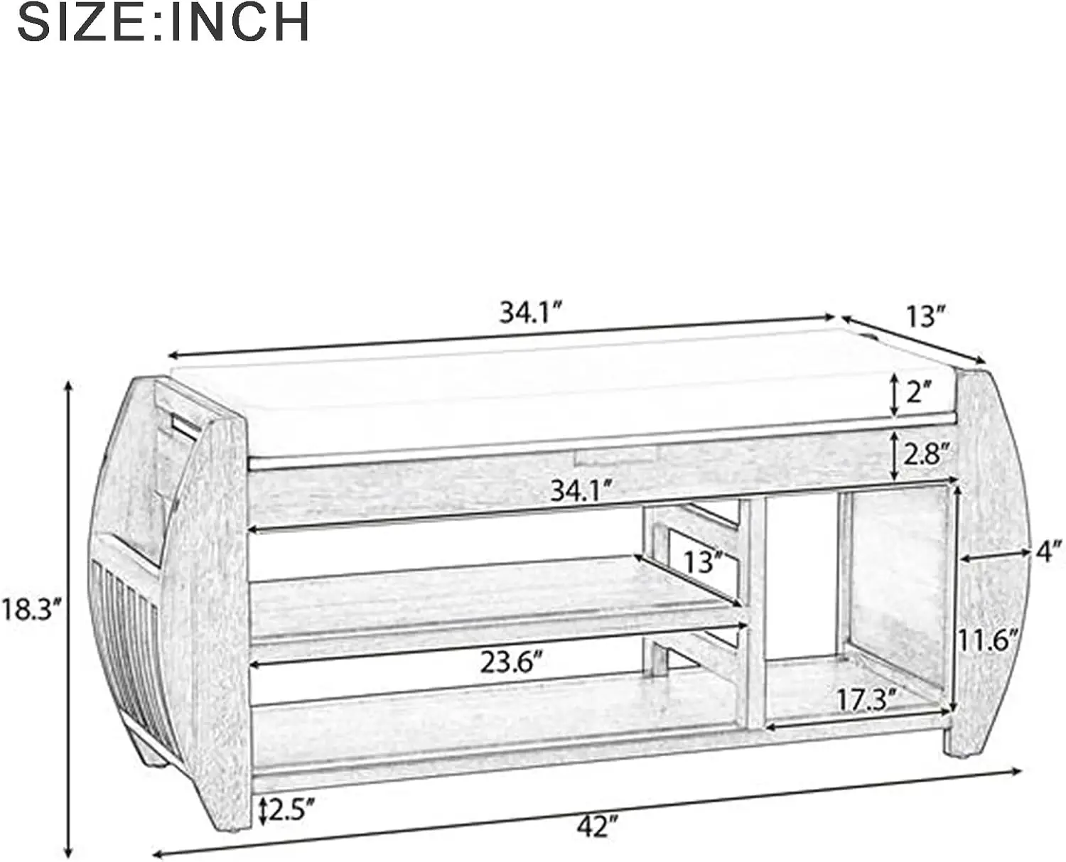 مقعد أحذية مع مساحة تخزين ووسادة، مقعد خزانة أحذية خشبي للمدخل مع مساحة تخزين مخفية، نهاية مقعد السرير للكن