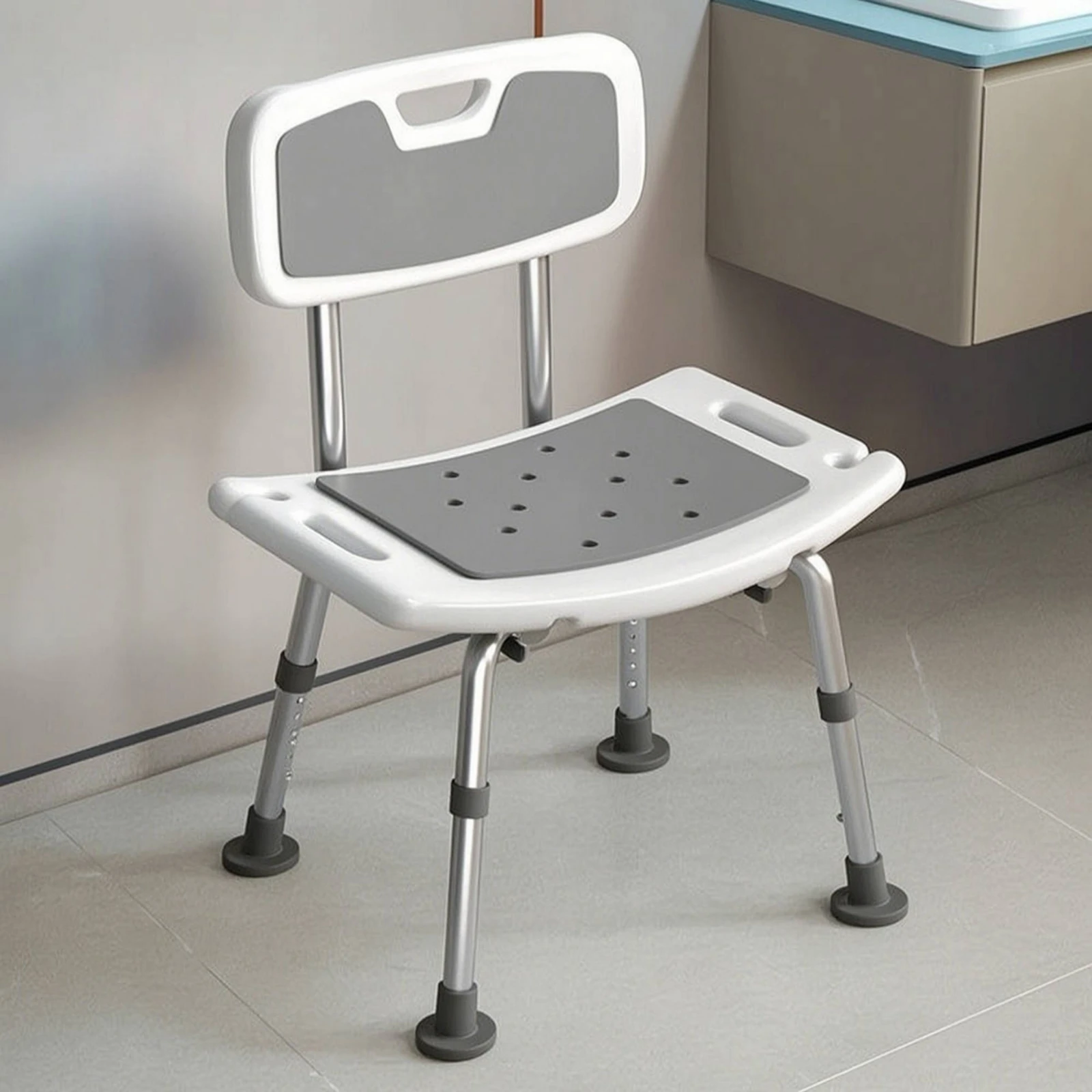 Shower Stool Skid-Resistant Shower Chair with Handholds Bath Seat Easy-to-Clean Bathroom Furniture Long-Lasting for Seniors view 4