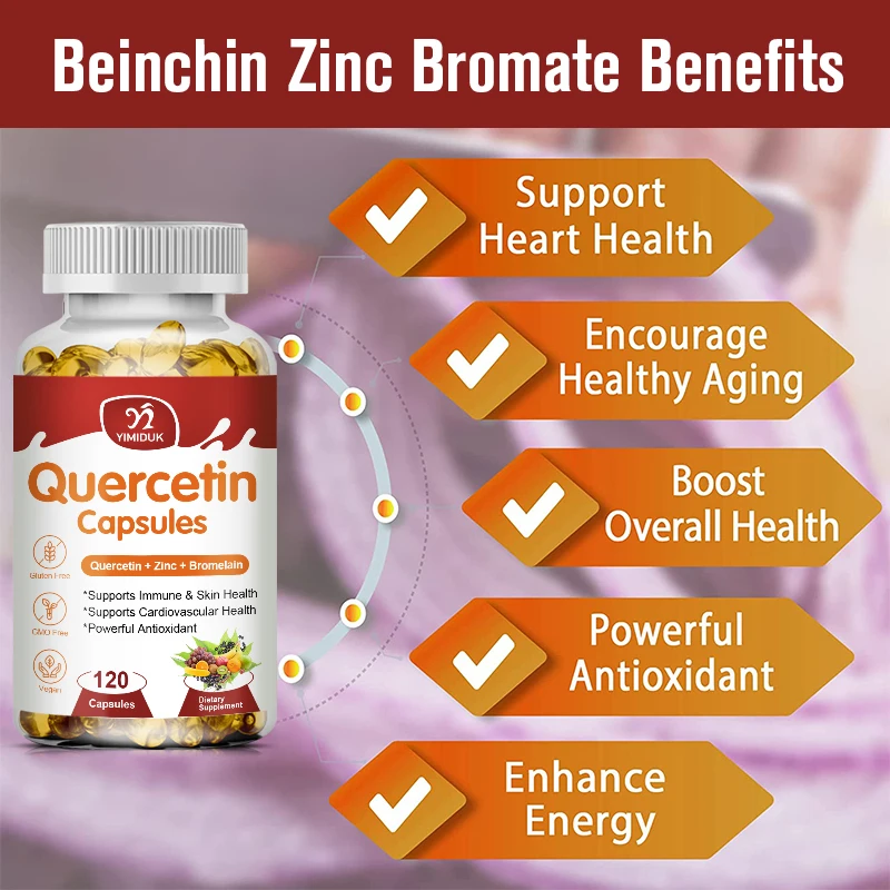 Quercetin Capsules Vitamin C Zinc & Elderberry Bromelain Capsules Antioxidant - Supports Cardiovascular & Immune Health