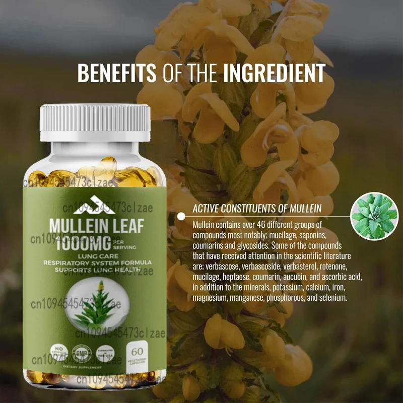 

Mullein Leaf 1000mg, Smoker's Lung Detoxification, Lung Cleansing Supplement, Supports Respiratory Health | Ear Health