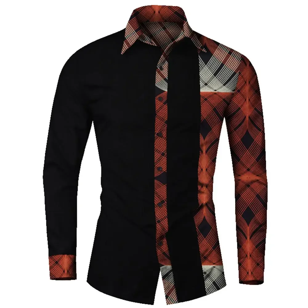 African Clothes Smart causal Men Top Shirts Bazin Riche Cotton Print Patchwork Formal Shirts Traditional African WYN581