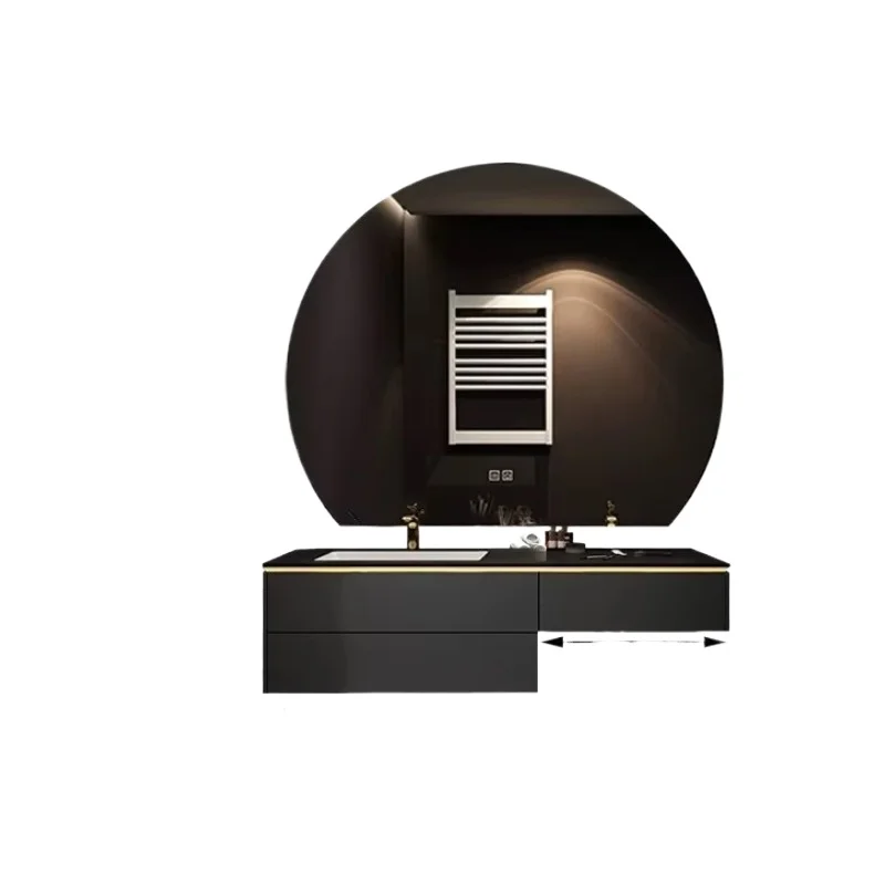 Luxury stone cabinet top double sink bathroom vanity with smart mirror copper drain ceramic basin