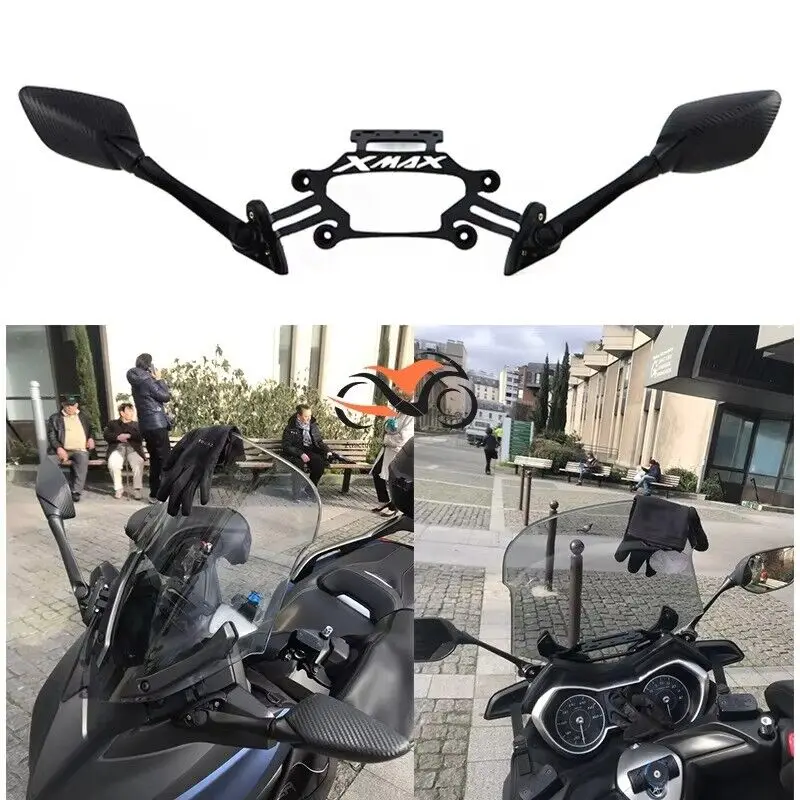 Motorcycle Rearview Mirrors Fit For 17-22 XMAX300 400 125 250 Motorcycle Phone GPS Bracket Holder Mirrors