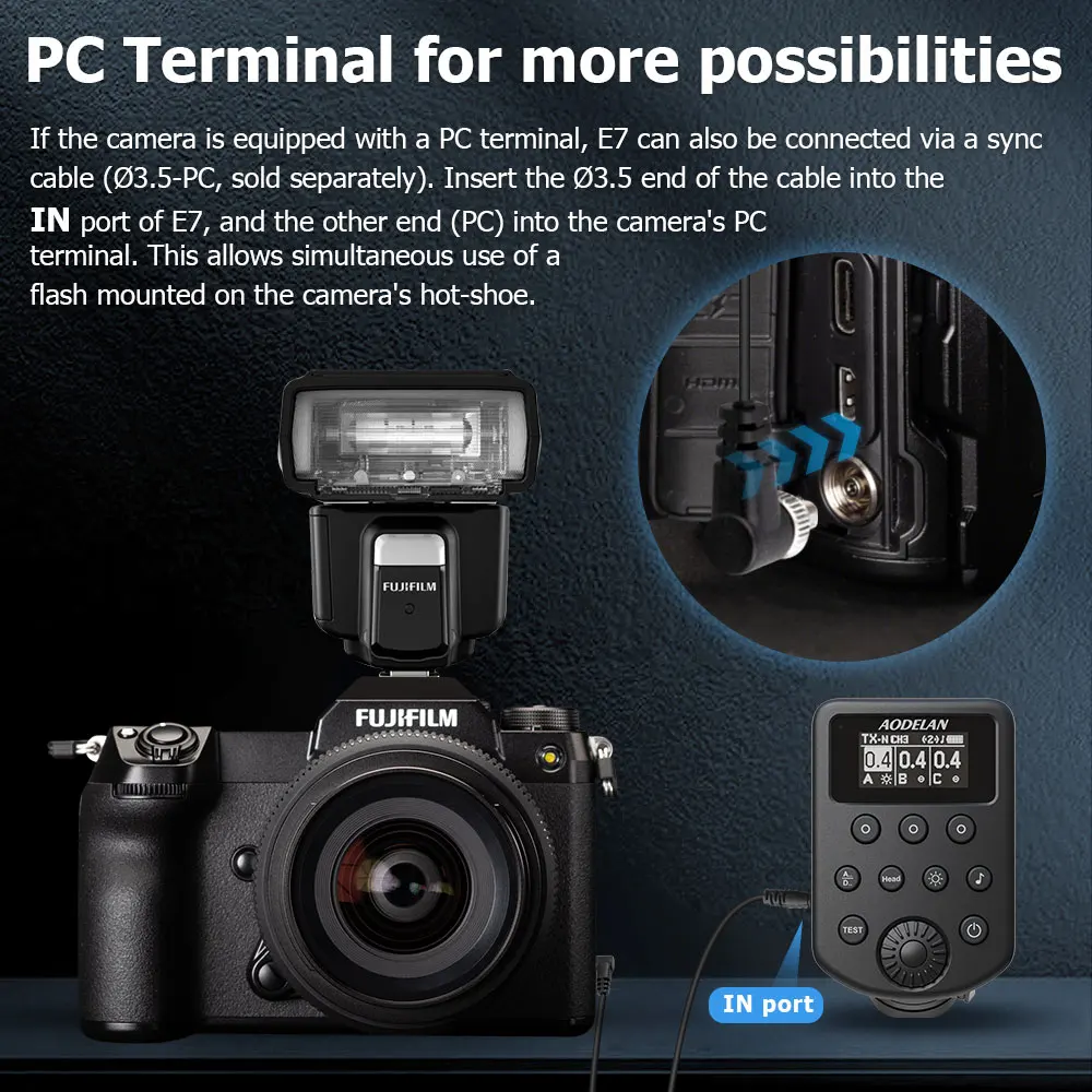 يعمل مشغل فلاش لاسلكي E7 غير TTL/HSS لنظام Profoto Air1 وAir2 في حذاء ساخن قياسي؛ استبدل Profoto Connect Pro