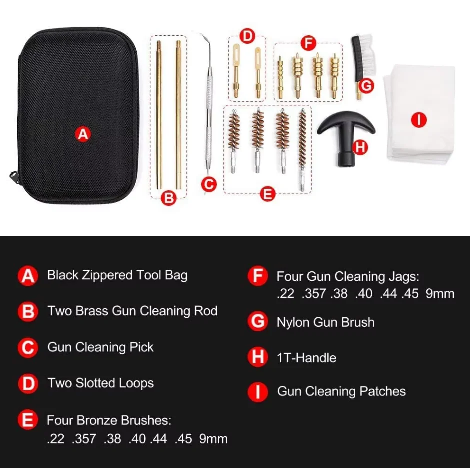 ZOHAN 16PCS Universal Gun Cleaning Kit Barrel Brushes Tools Fit Most Calibers Handguns 22 357 38 9mm 40 44 45 Pistol Accessories