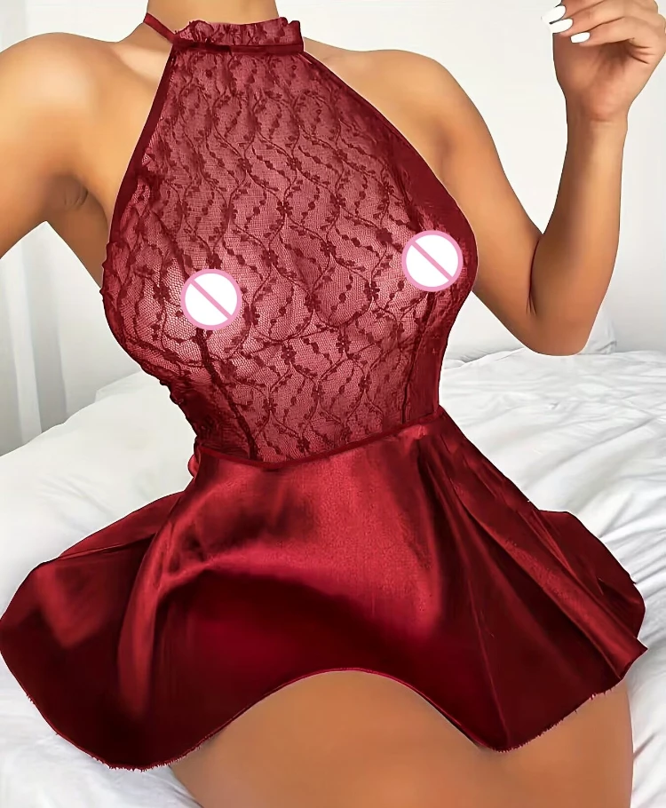 

Sexy Nightgown Woman Night Dress Erotic Outfits Lace-embroidered Neckline Nightgown Set Adult Goods Costume Night Dress Women