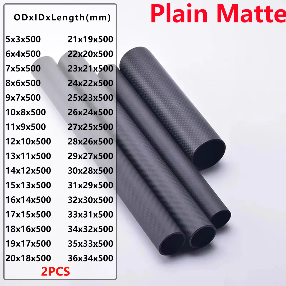 3k Carbon Fiber Tube Plain Matte Wall Thickness 1mm 2 PCS Length 500mm Used for Aircraft Parts Model Airplanes Coiled tubes