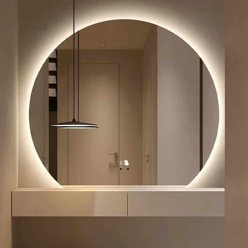 Modern Smart Bath Mirrors Semicircular Bathroom Wall Mirror with Light Washbasin Defogging HD LED Bathroom Mirror Home Furniture