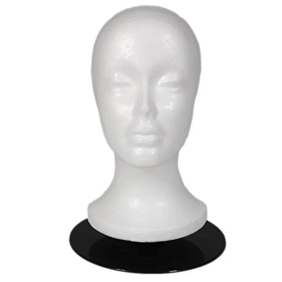 

Female mannequin head with holder base for realistic wig hat and glasses display in retail store photography studio or fashion