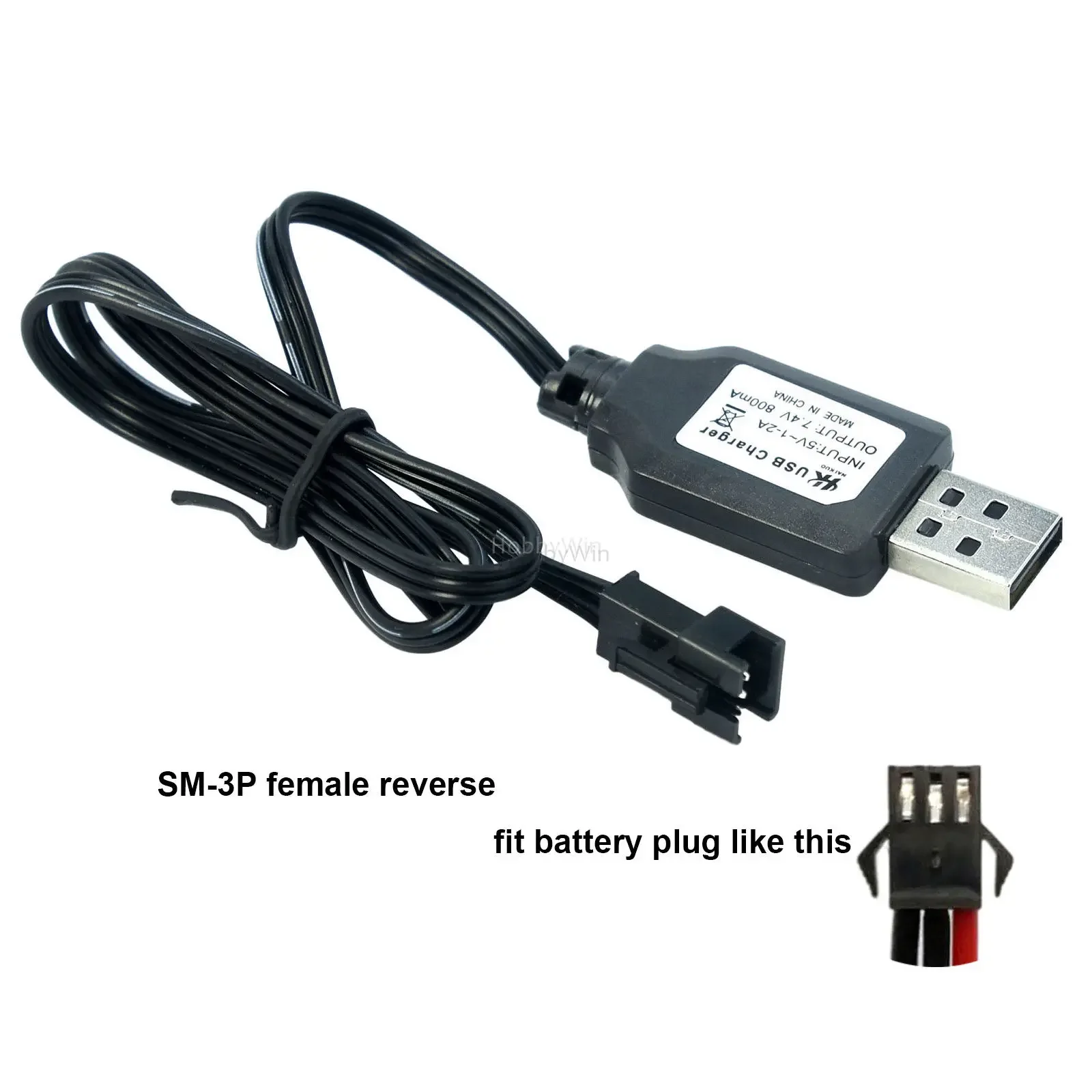 

7.4V 2S LiPO Charger USB Cable 800mA SM-3P Rev plug for RC Model Buggy Truck Racing SpeedBoat
